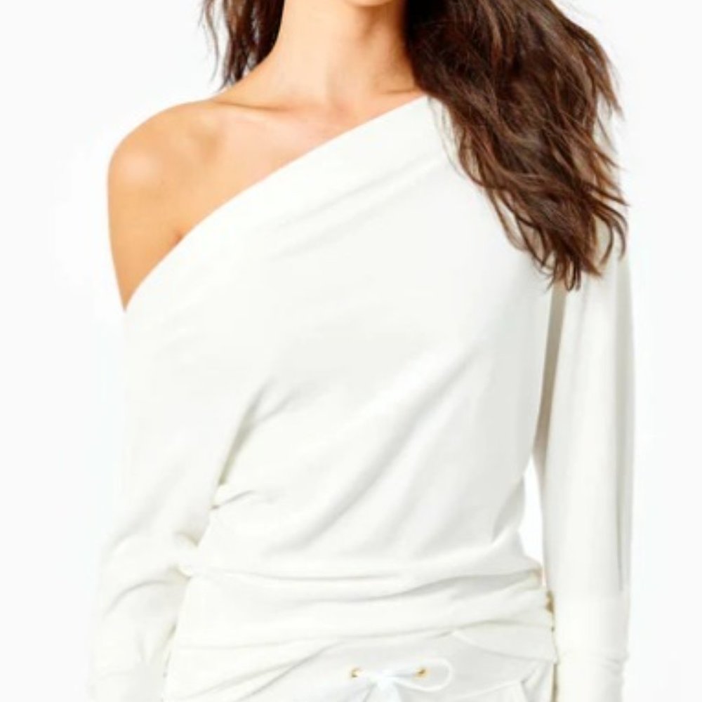 NWT Lilly Pulitzer One-shoulder Velour White Top (small)